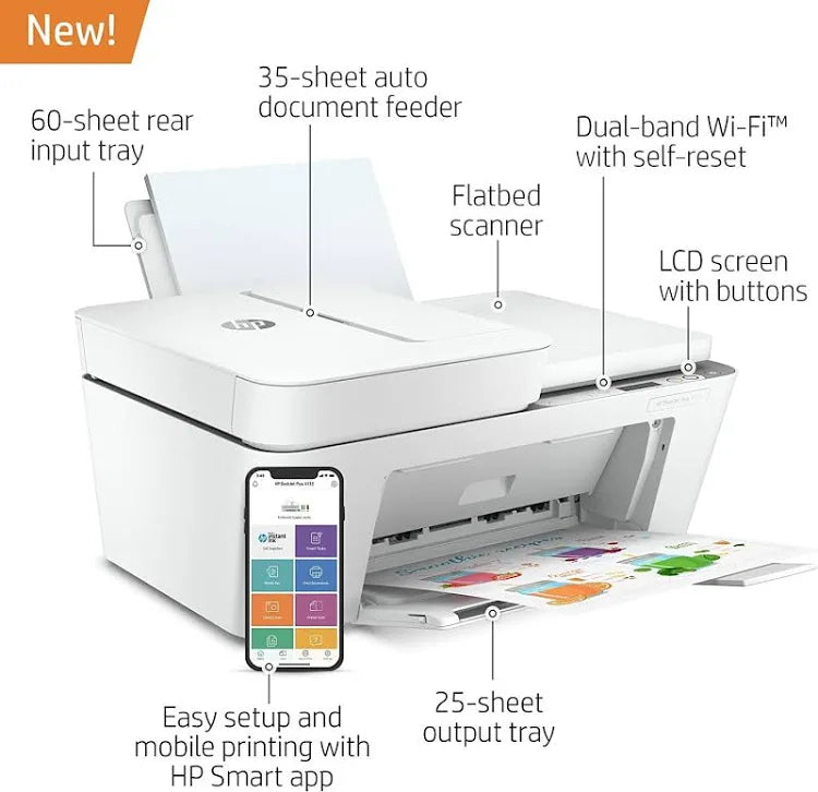 HP DeskJet Plus 4158 All-in-One Inkjet Printer, Scanner, Copier