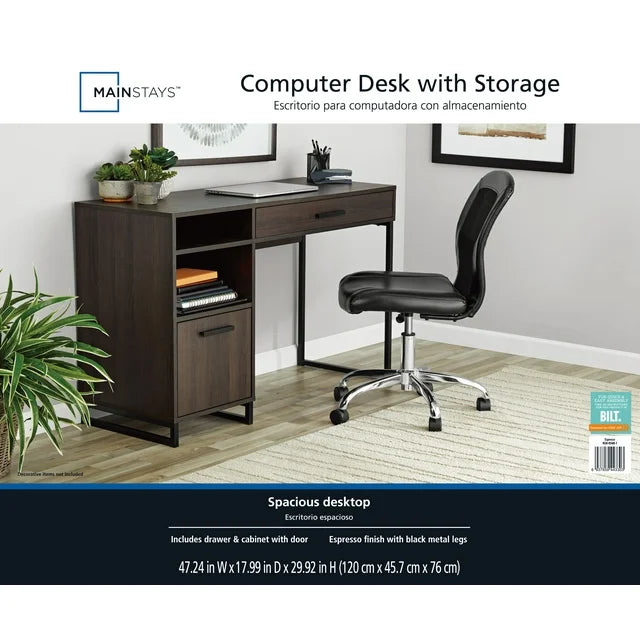 Computer Desk with Storage, Mainstays , Espresso Finish