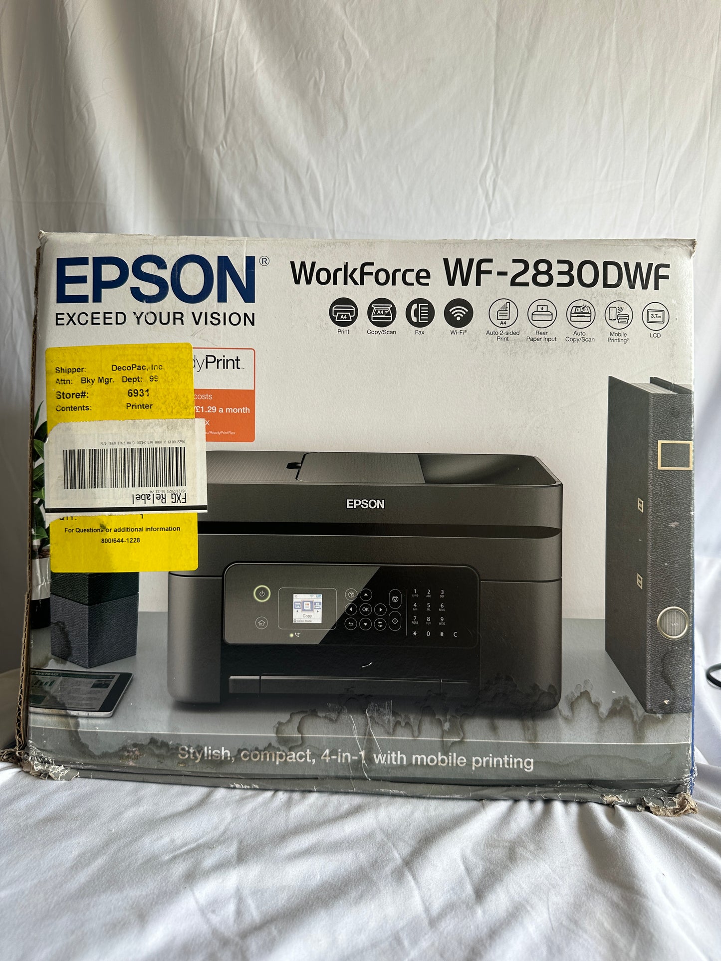 Epson Workforce WF-2830 All-in-One Wireless Color Printer with Scanner, Copier and Fax